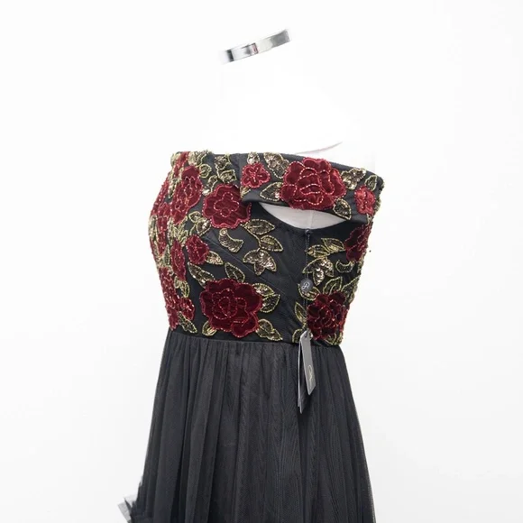Adrianna Papell - Rose Beaded Velvet Tulle Fit & Flare Dress -  www.threedaughtersproperties.com